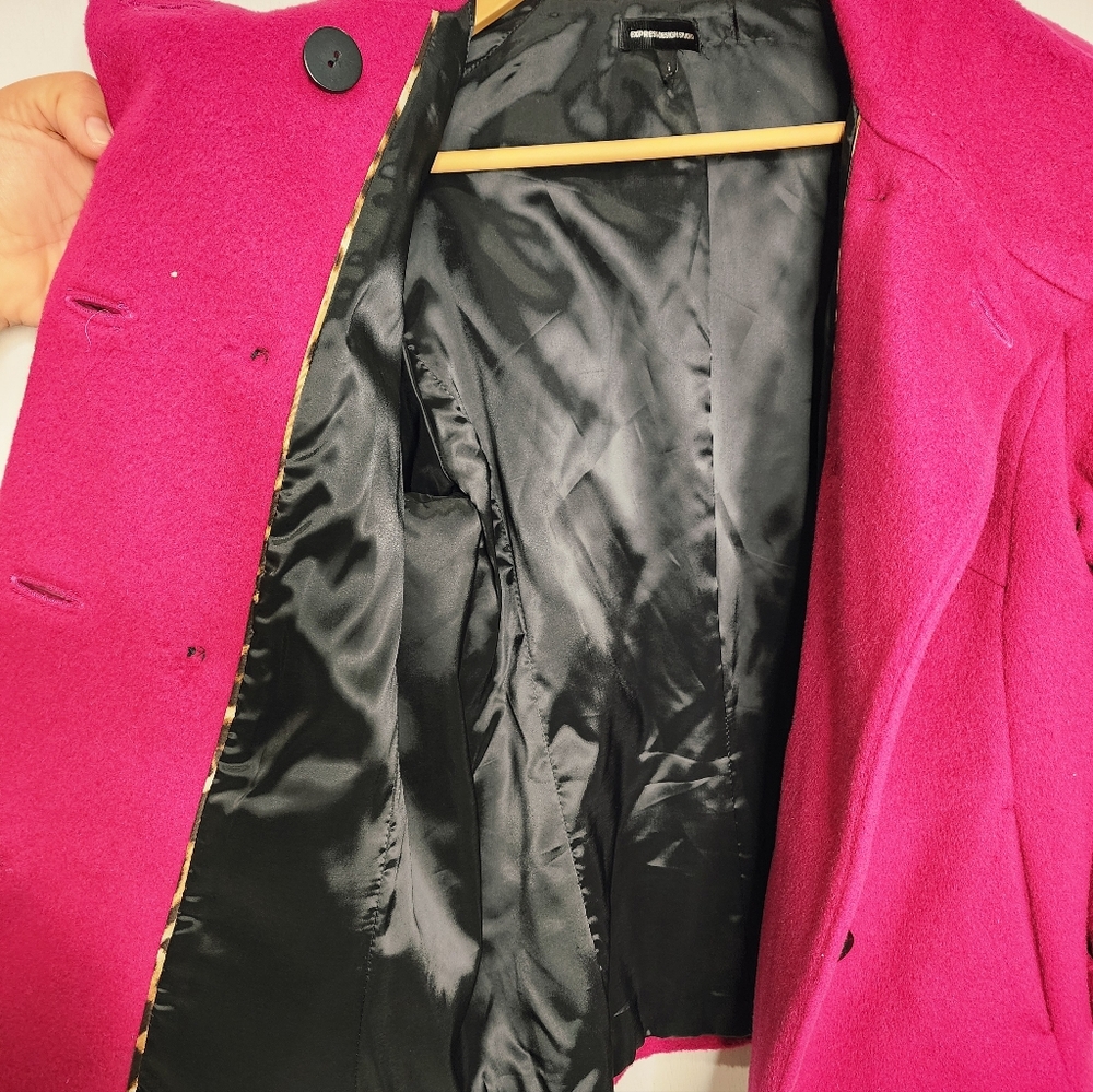 Express VTG Y2K Funnel Neck 3/4 Pea Coat Jacket Cashmere Blend Pink Sz 6 - Picture 7 of 9